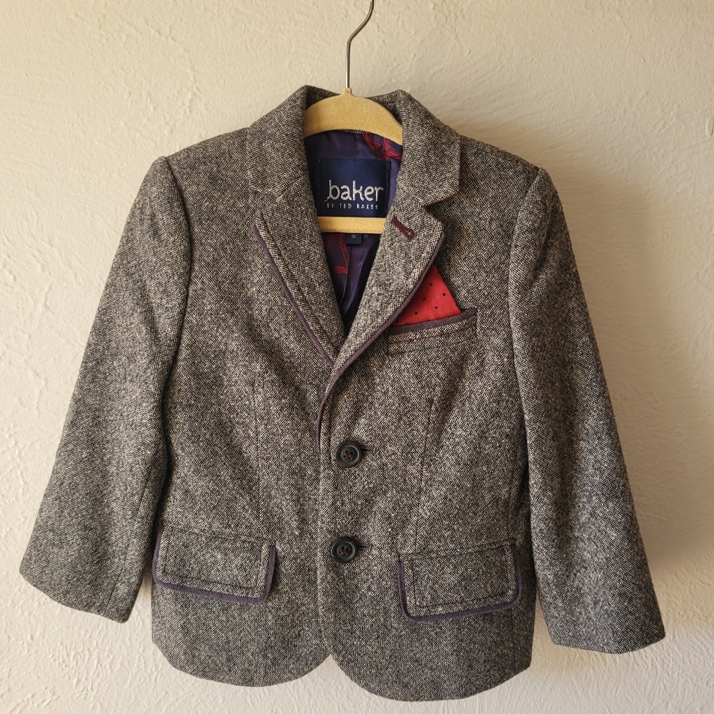 Baker by Ted Baker Gray Wool Blend Tweed Sport Jacket, size 2 years